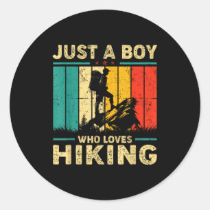 Funny Vintage Just A Boy Who Loves Hiking  Classic Round Sticker