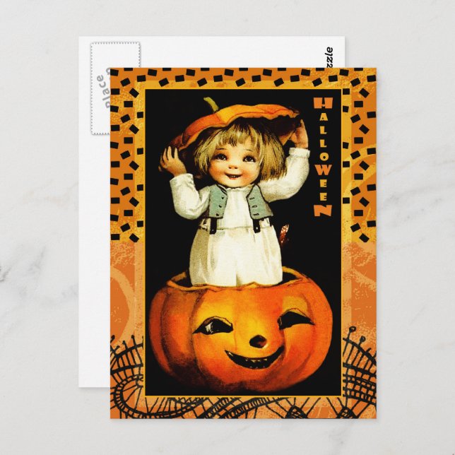 Funny Vintage Kid Halloween Postcards (Front/Back)