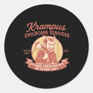 Funny Vintage Krampus Child Transrt Services Merry Classic Round Sticker