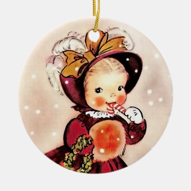 Funny Vintage Little Girl Custom Christmas  Ceramic Tree Decoration (Front)