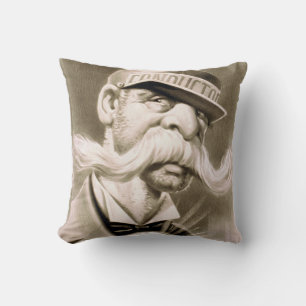 Funny vintage moustache conductor cushion