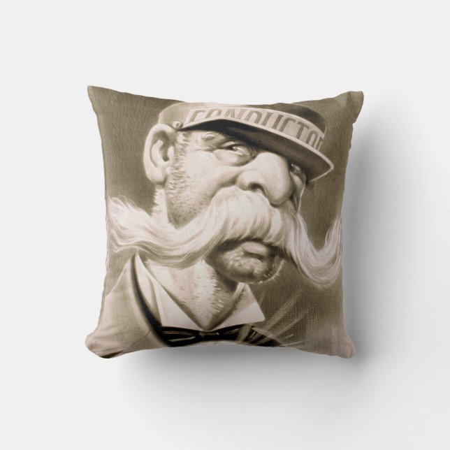 Funny vintage moustache conductor cushion (Front)