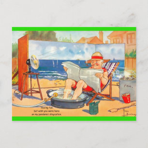 Funny Vintage Pandemic Staycation Man Altered Copy Postcard