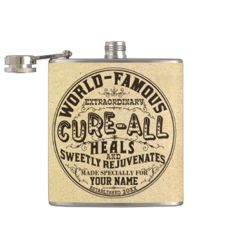 Funny Vintage Personalised Cure All Gag Gift Hip Flask
