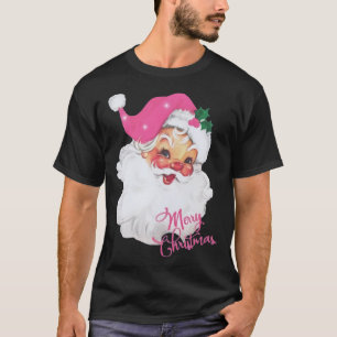 Funny Vintage Pink Santa Claus Pink Christmas T-Shirt