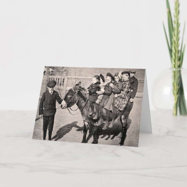 Funny Vintage Portrait Children Donkey Balancing Card (Front)