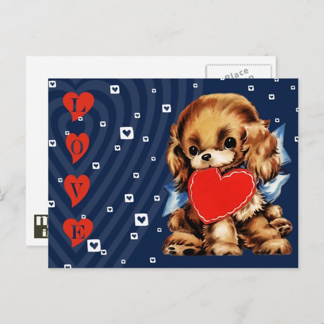 Funny Vintage Puppy Valentine's Day Holiday Postcard (Front/Back)