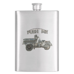 Funny Vintage Push Me Motorcycle Hip Flask