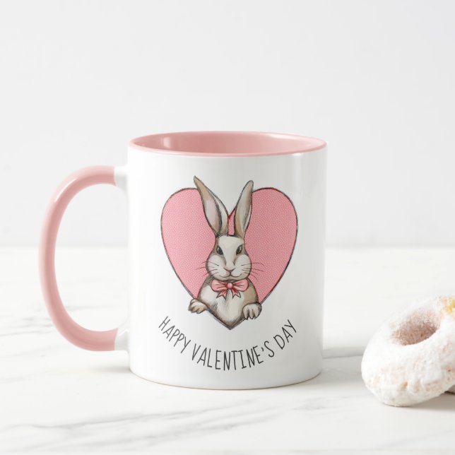  Funny Vintage Rabbit Heart Custom Valentine's Day Mug (With Donut)