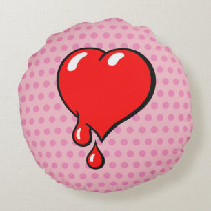 Funny Vintage Red Bleeding Heart Liberal Pop Art Round Cushion