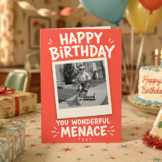 Funny Vintage Red Wonderful Menace Birthday Photo Card