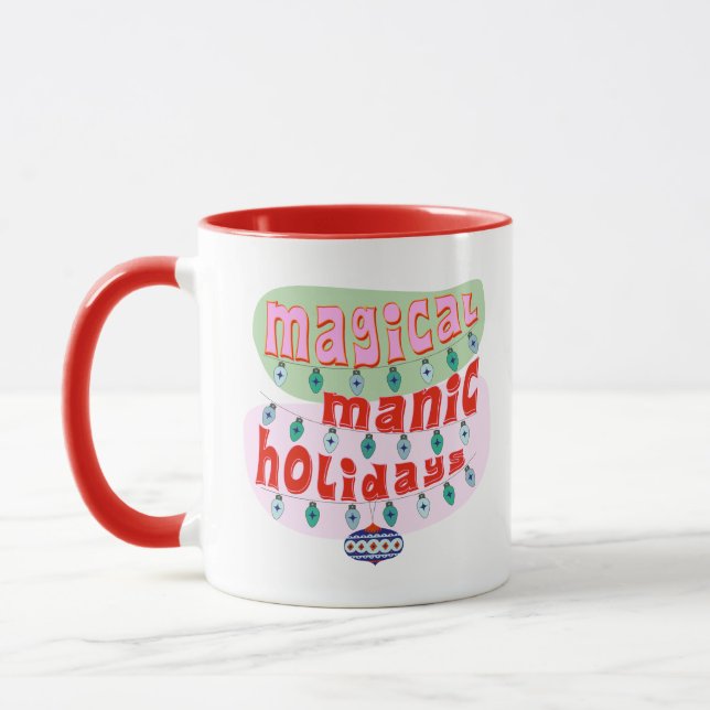 Funny Vintage Retro Magic Manic Holidays Gift Mug (Left)