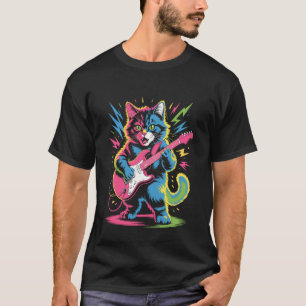 Funny Vintage Rock Roll Cat Playing Electric Guita T-Shirt