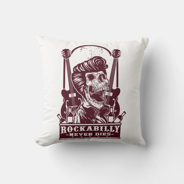 Funny Vintage Rockabilly Skeleton Cushion (Front)