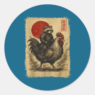 Funny Vintage Samurai Raccoon Japanese Graphic Uki Classic Round Sticker