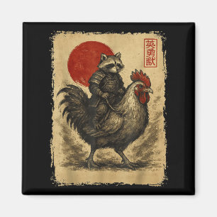 Funny Vintage Samurai Raccoon Japanese Graphic Uki Magnet