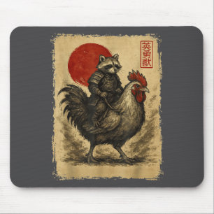 Funny Vintage Samurai Raccoon Japanese Graphic Uki Mouse Pad