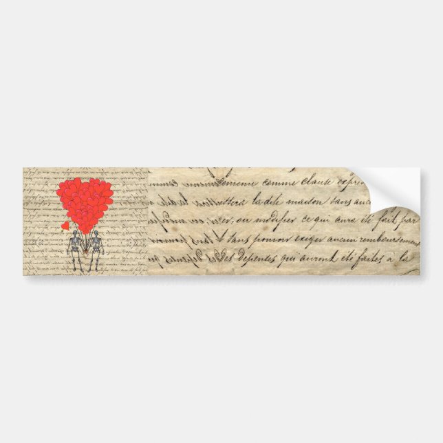 Funny vintage Skeleton and red heart Bumper Sticker (Front)