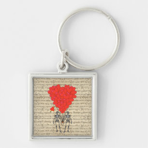 Funny vintage Skeleton and red heart Key Ring