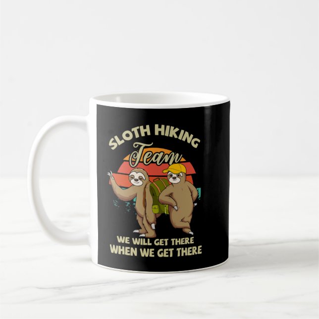 Funny Vintage Sloth Hiking Team Sloth Coffee Mug (Left)