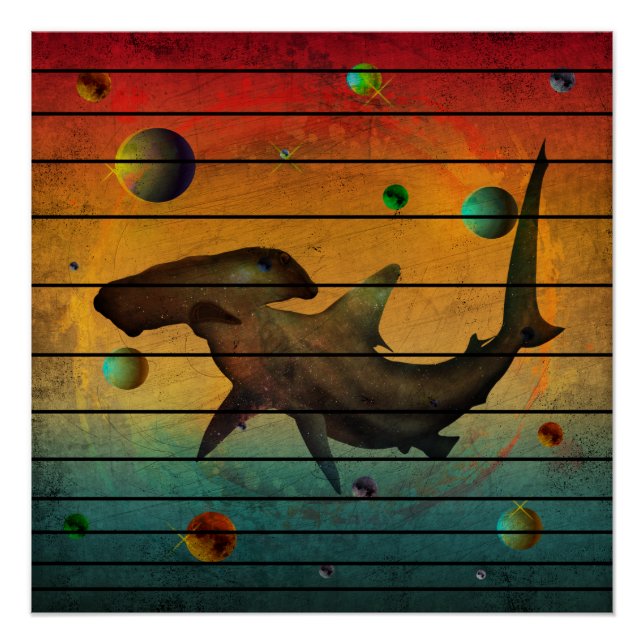Funny Vintage Space Shark Poster (Front)