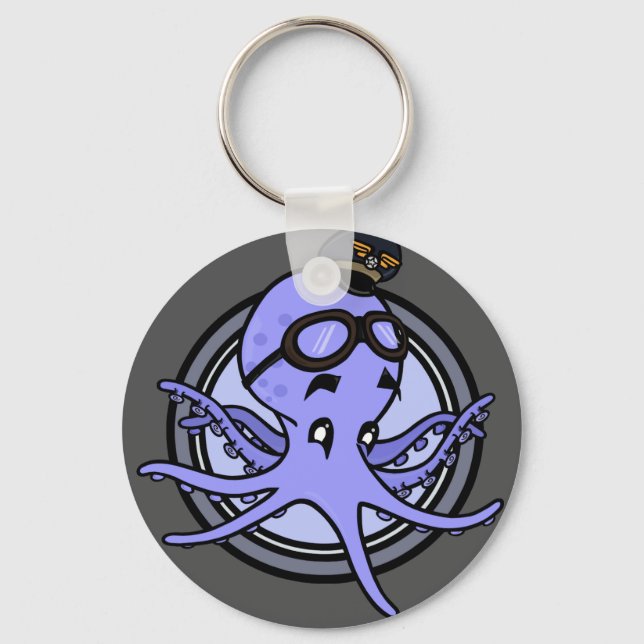 FUNNY VINTAGE STYLE OCTOPUS PILOT ROUND KEY CHAIN (Front)