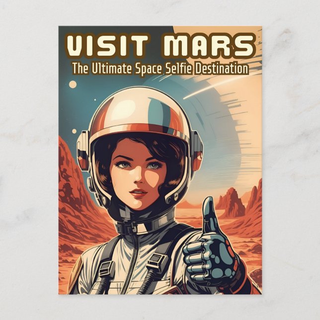 Funny Vintage Style Visit Mars Tourism Humour Postcard (Front)