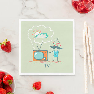 Funny Vintage Television Doodle Character Napkin