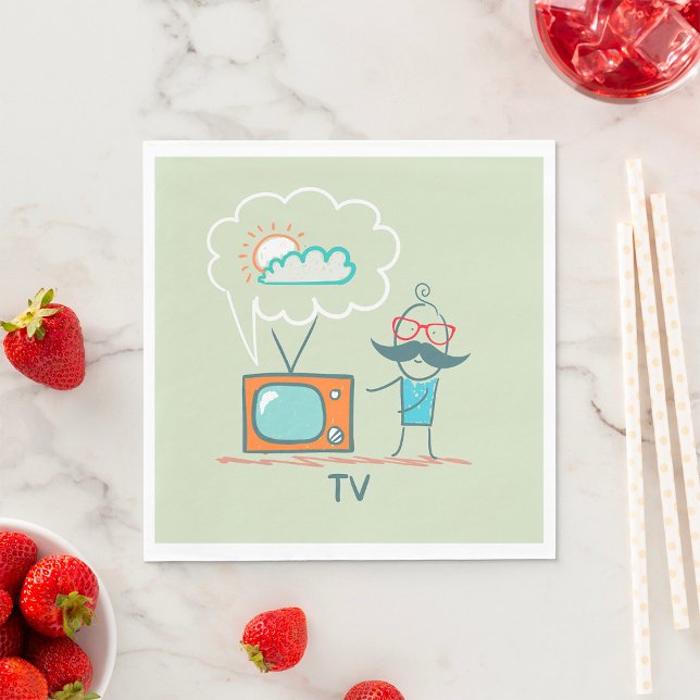 Funny Vintage Television Doodle Character Napkin (Creator Uploaded)