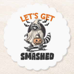 Funny Vintage Themed Raccoon Skateboard Halloween Paper Coaster