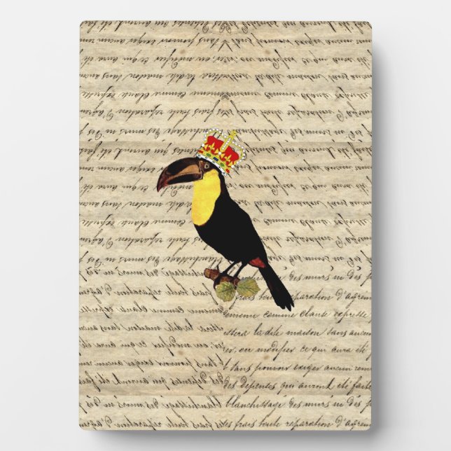 Funny vintage toucan & crown plaque (Front)