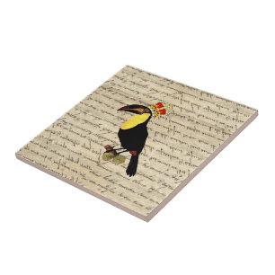 Funny vintage toucan & crown tile