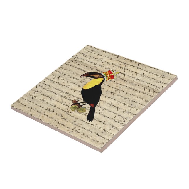 Funny vintage toucan & crown tile (Side)