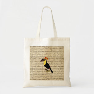 Funny vintage toucan & crown tote bag