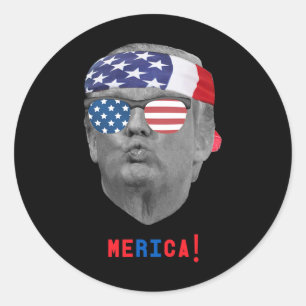 Funny Vintage Trump Pucker Face Merica Usa Flag Su Classic Round Sticker