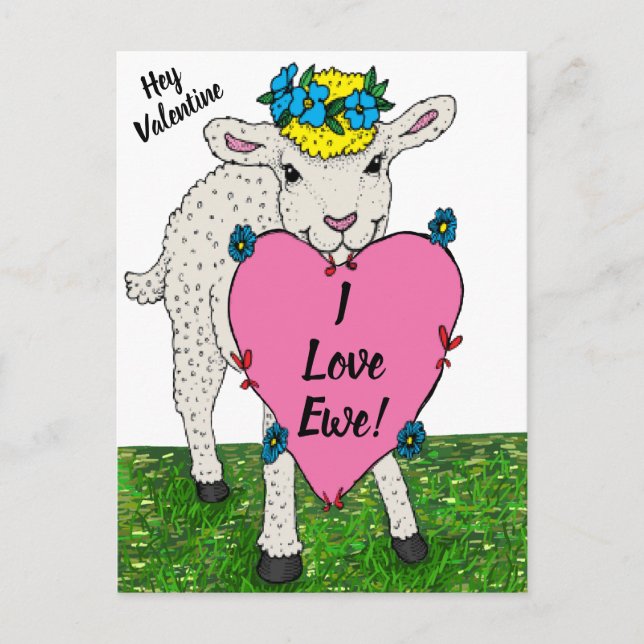 Funny Vintage Valentine's Day Lamb Postcard (Front)