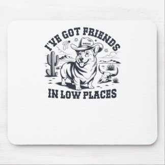Funny Vintage Western Corgi - Friends In Low Place Mouse Pad