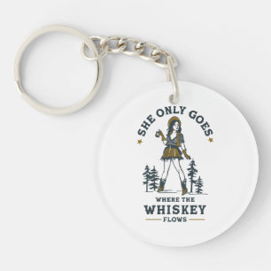 Funny Vintage Western Cowgirl Whiskey Lover Key Ring