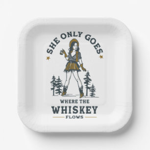 Funny Vintage Western Cowgirl Whiskey Lover Paper Plate