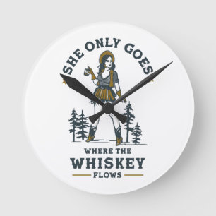 Funny Vintage Western Cowgirl Whiskey Lover Round Clock