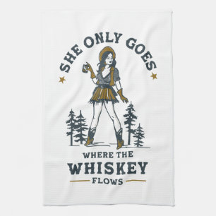 Funny Vintage Western Cowgirl Whiskey Lover Tea Towel