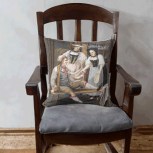 Funny Vintage Wine Cellar Swiss Drinking Scene Cushion