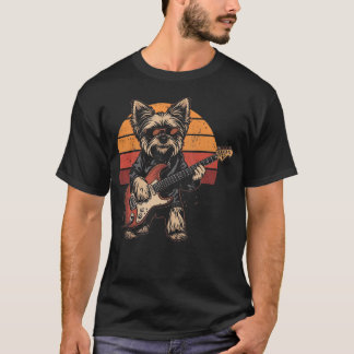 Funny Vintage Yorkie Rock Playing Guitar Rock T-Shirt