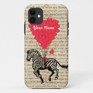 Funny vintage zebra & heart balloons Case-Mate iPhone case