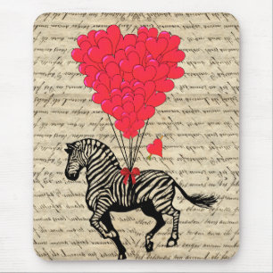 Funny vintage zebra & heart balloons mouse pad