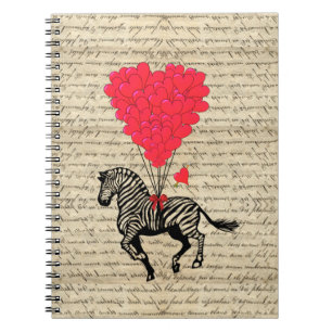 Funny vintage zebra & heart balloons spiral notebook