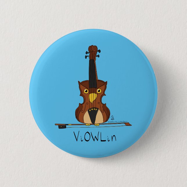 Funny Violin Cute Owl Musician Kids Music 6 Cm Round Badge (Front)