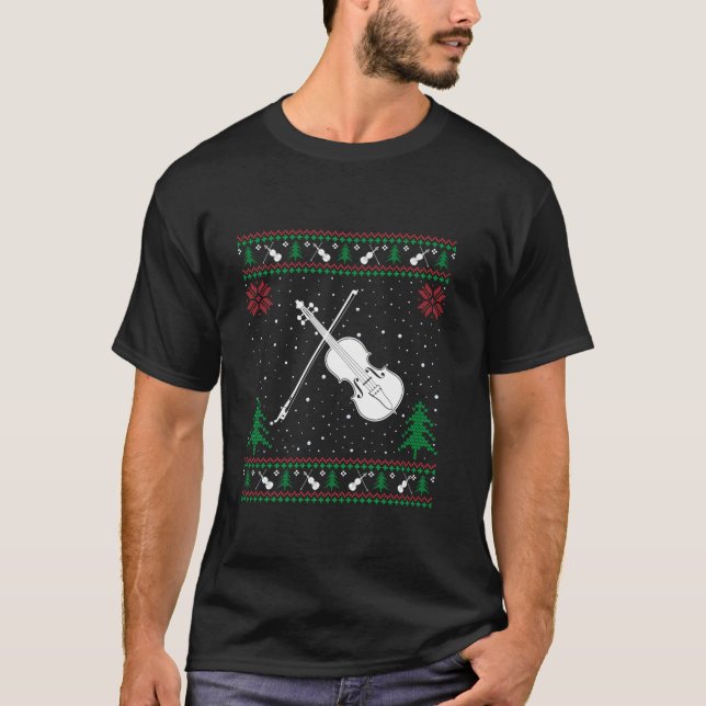 Funny Violin Santa Hat Ugly Christmas Sweater Long (Front)