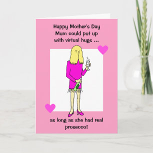Funny Virtual Hugs Prosecco Mother's Day Card