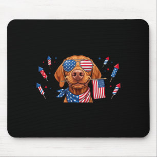 Funny Vizsla Dog Aamerican Usa Flag Memorial Day Mouse Pad